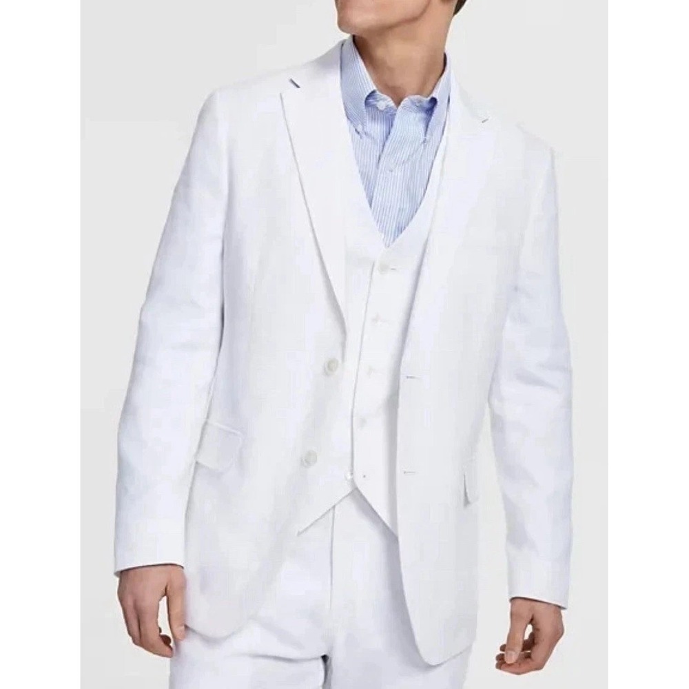 Tommy Hilfiger Men's White Modern Fit 100%Linen Sport Coat Blazer 40S E091364